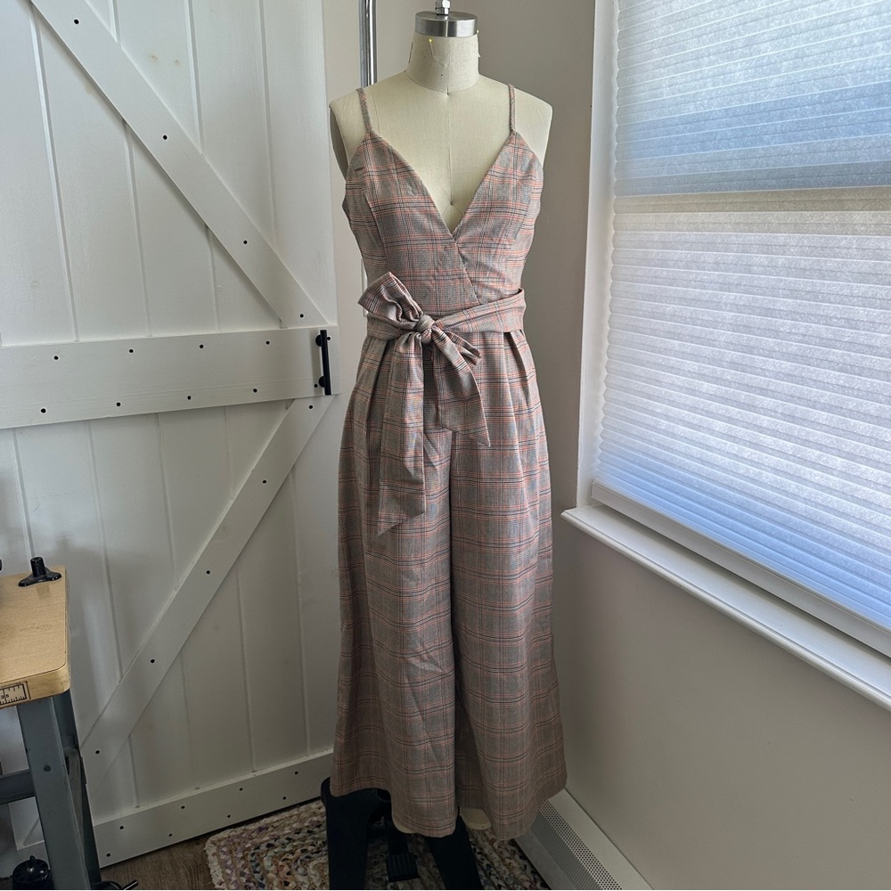 Plaid Wrap Jumpsuit with Belt